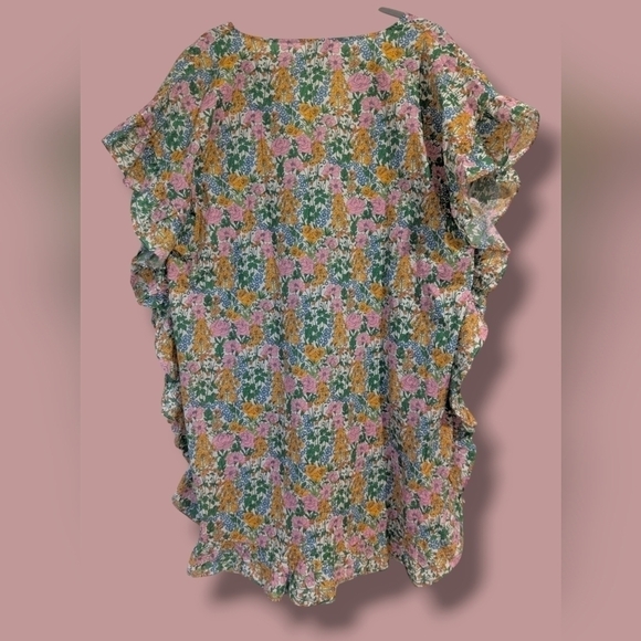 J. Crew Ditsy Floral Ruffle Trim Short Sleeve V-Neck Tunic Dress L Baby Shower - Picture 3 of 10